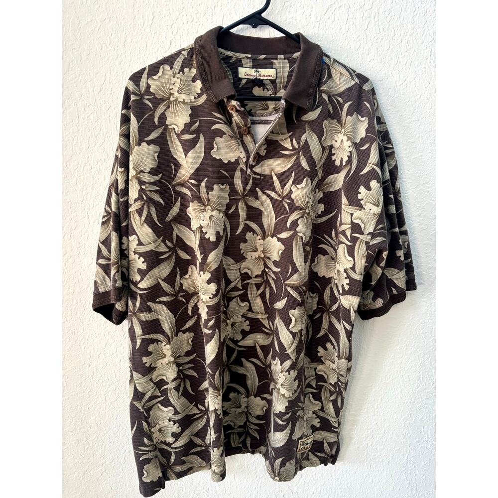 Tommy Bahama $175 Silk Cotton Button up Top Camp Shirt Floral Brown XL Tropical